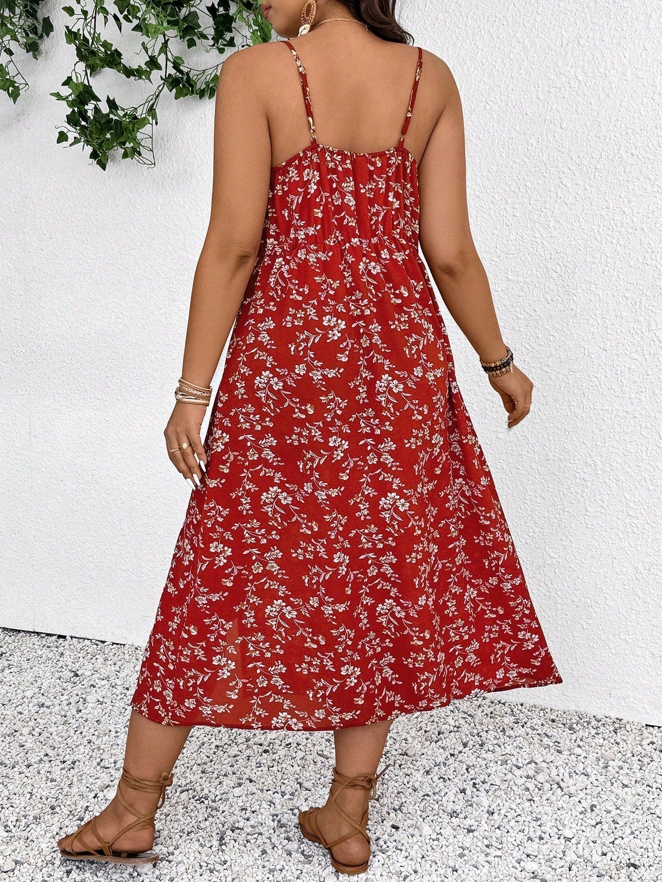 CM | maxi vestido de mujer - estampado floral - mezcla de algodón - tirantes finos - abertura lateral