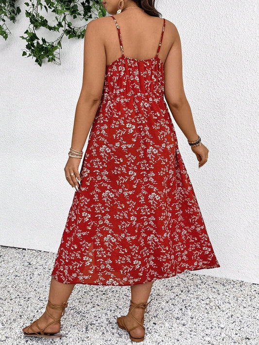 CM | maxi vestido de mujer - estampado floral - mezcla de algodón - tirantes finos - abertura lateral