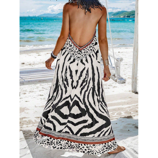 CM | Maxivestido de mujer - Corte en A - Cuello en V - Estampado de colores - Algodón