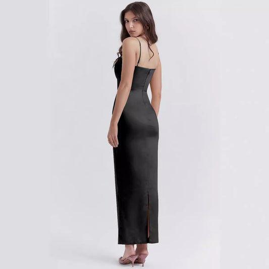 CM | Maxivestido de mujer - Tejido de lujo - Sin mangas - Escote recto - Bodycon fit