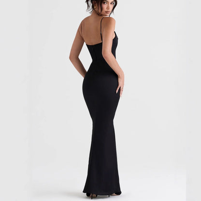 CM | Maxivestido de mujer - Bodycon fit - Tirantes finos - Tejido elástico - Traje de noche