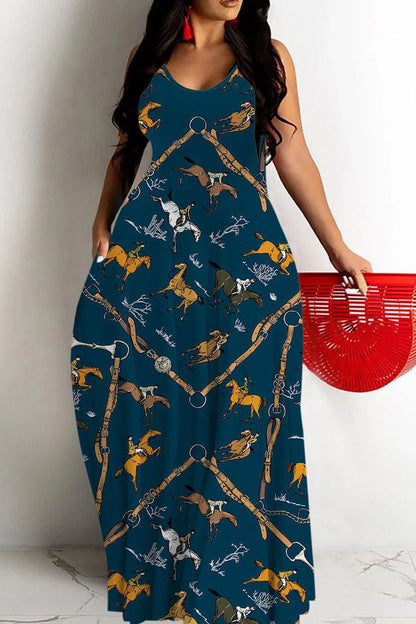 CM | Maxivestido de mujer - Corte vaporoso - Escote en pico - Tirantes finos - Estampado abstracto