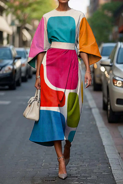 CM | Elegante vestido largo con mangas murciélago