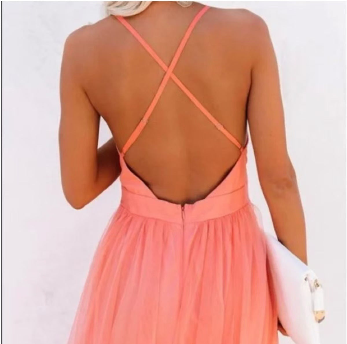 CM | Maxi vestido de mujer - Cuello en V sin mangas - Cintura ceñida - Corte ligero y elegante