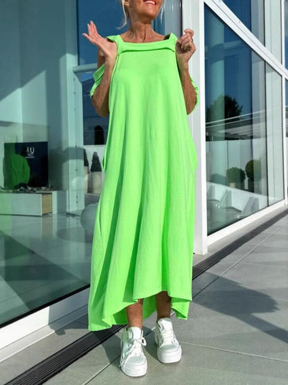 CM | Vestido largo para mujer - Sin hombros - Corte relajado - Algodón - Casual para el día a día