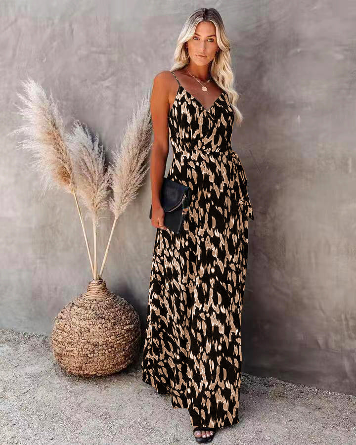 CM | Vestido Largo de Mujer - Top Slim Fit - Línea A - Cuello en V - Tirantes Espagueti - Estampado