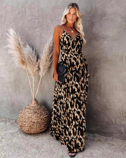 CM | Vestido Largo de Mujer - Top Slim Fit - Línea A - Cuello en V - Tirantes Espagueti - Estampado