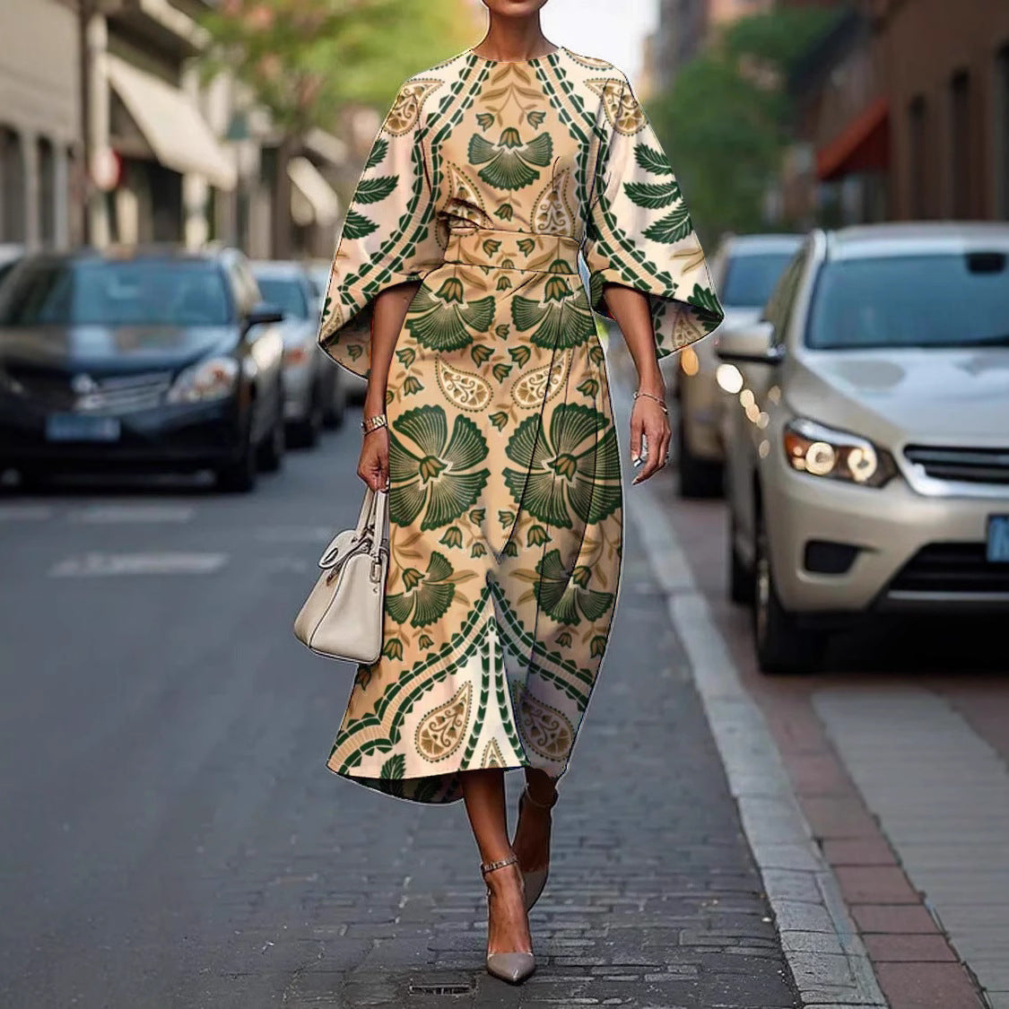 CM | Elegante vestido largo con mangas murciélago