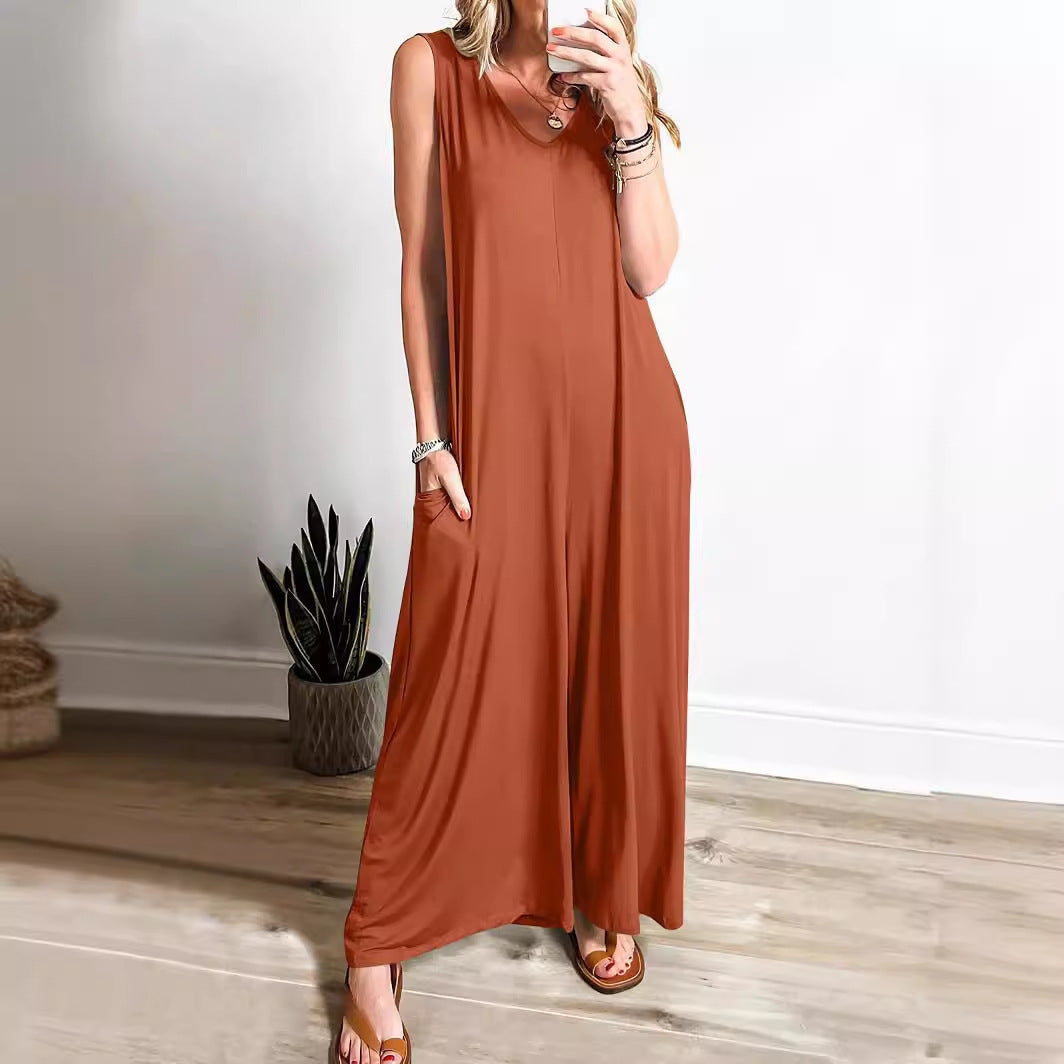 CM | Maxivestido de mujer - Punto suave - Corte relajado - Cuello en V sin mangas con bolsillos