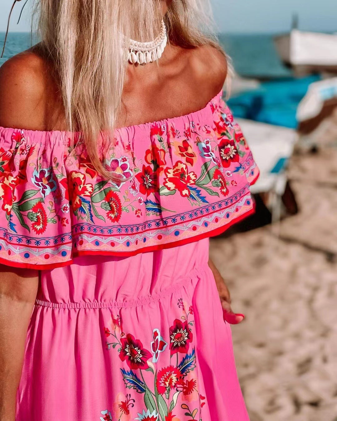 CM | Vestido largo estampado con cordones en la cintura