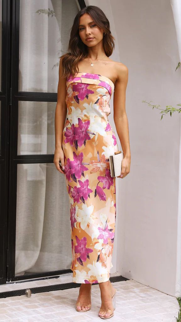 CM | maxi vestido de señora - satén sin tirantes - corte entallado - traje de noche formal