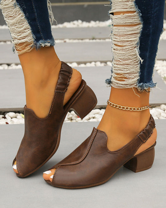 CM | Sandalias con tacón grueso Peep Toe y correa de tobillo