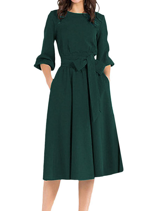 CM | Elegante bata de trabajo vestido midi de manga larga