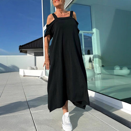 CM | Vestido largo para mujer - Sin hombros - Corte relajado - Algodón - Casual para el día a día