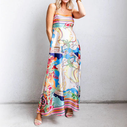 CM | Maxivestido de mujer - Gasa ligera - Corte vaporoso - Estampado - Tirantes finos