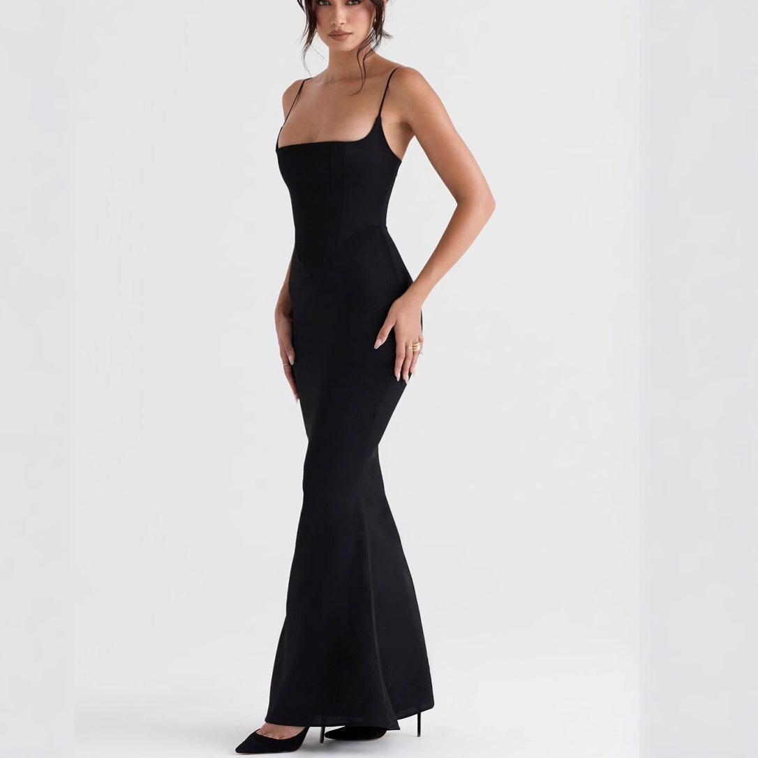 CM | Maxivestido de mujer - Bodycon fit - Tirantes finos - Tejido elástico - Traje de noche
