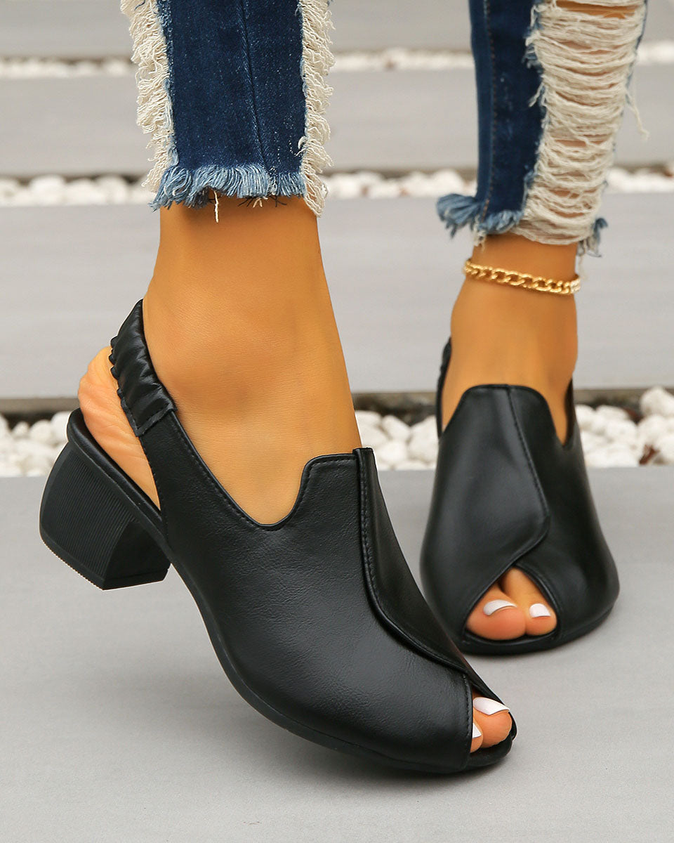 CM | Sandalias con tacón grueso Peep Toe y correa de tobillo