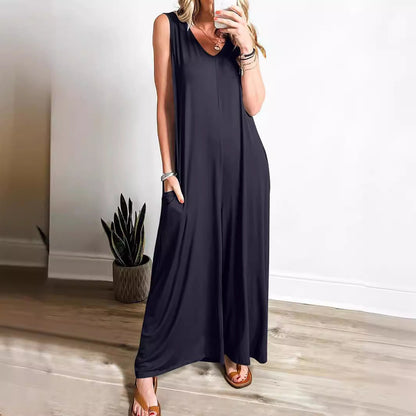 CM | Maxivestido de mujer - Punto suave - Corte relajado - Cuello en V sin mangas con bolsillos