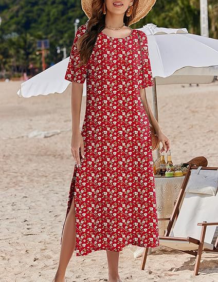CM | Maxivestido de mujer - Corte relajado - Estampado floral - Aberturas laterales - Mezcla transpirable