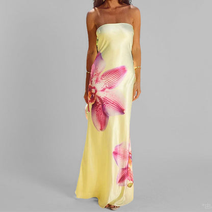 CM | Maxi vestido de mujer - sin tirantes - entallado - estampado floral - tejido ligero y elegante