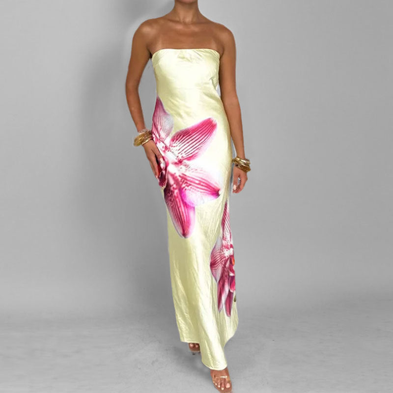 CM | Maxi vestido de mujer - sin tirantes - entallado - estampado floral - tejido ligero y elegante