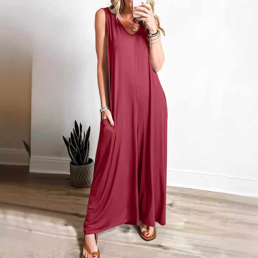 CM | Maxivestido de mujer - Punto suave - Corte relajado - Cuello en V sin mangas con bolsillos