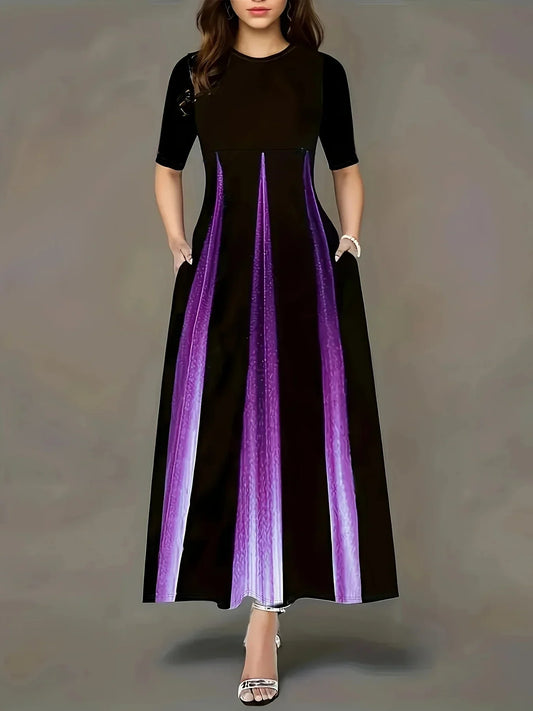 CM | maxi vestido de mujer - falda plisada - corte vaporoso - manga corta - bolsillos laterales