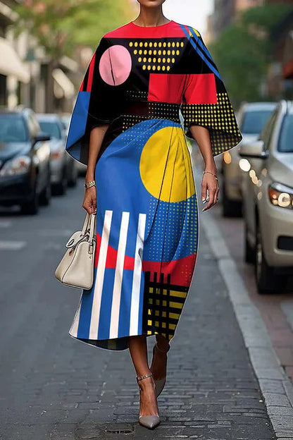 CM | Vestido midi mujer - línea A - mangas kimono - estampado floral