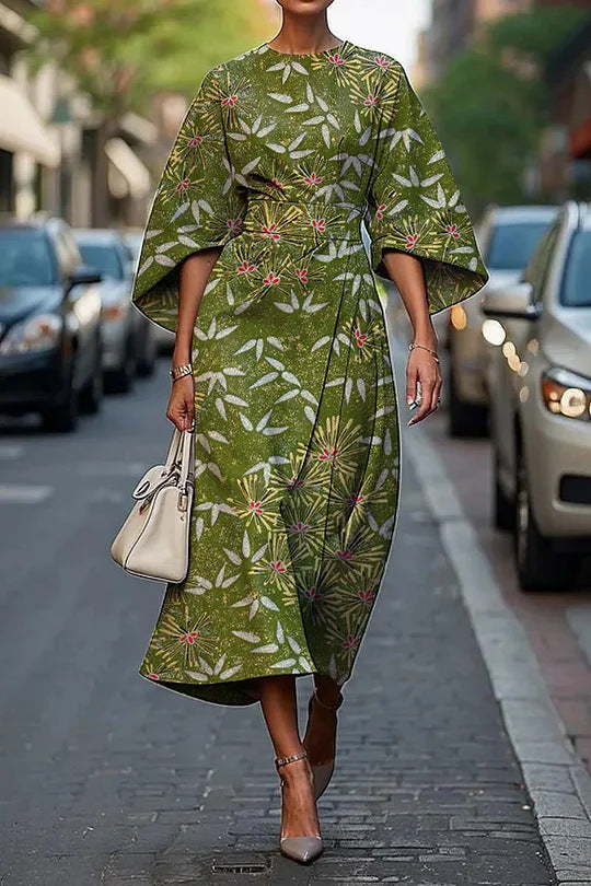 CM | Vestido midi mujer - línea A - mangas kimono - estampado floral
