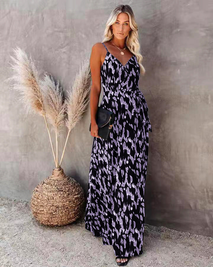 CM | Vestido Largo de Mujer - Top Slim Fit - Línea A - Cuello en V - Tirantes Espagueti - Estampado