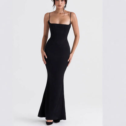 CM | Maxivestido de mujer - Bodycon fit - Tirantes finos - Tejido elástico - Traje de noche