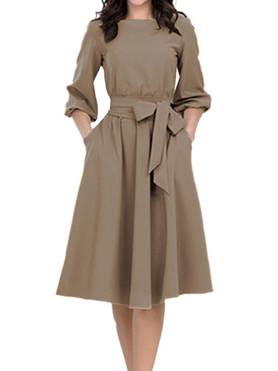 CM | Elegante bata de trabajo vestido midi de manga larga