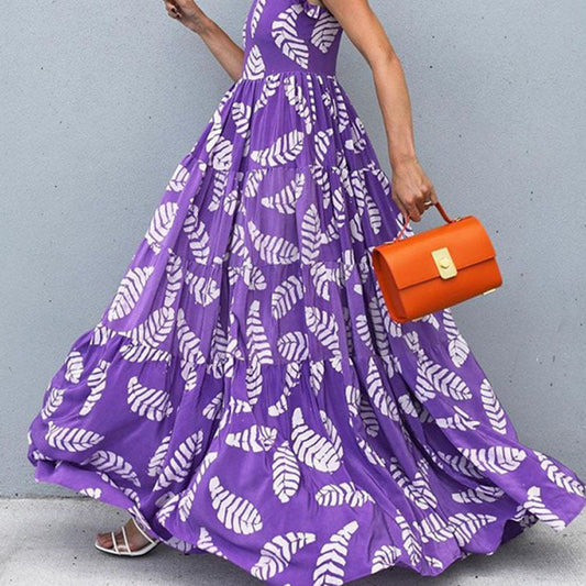 CM | maxi vestido de mujer - fluido, corte holgado - sin mangas - ribete de volantes - estampado floral