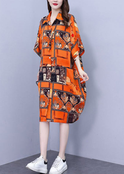 CM | Naranja bolsillos blusa de algodón vestido cuello Peter Pan verano
