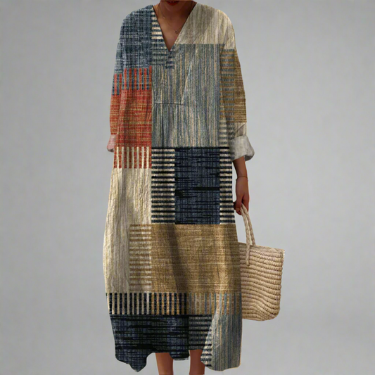 CM | Maxivestido patchwork en tonos tierra