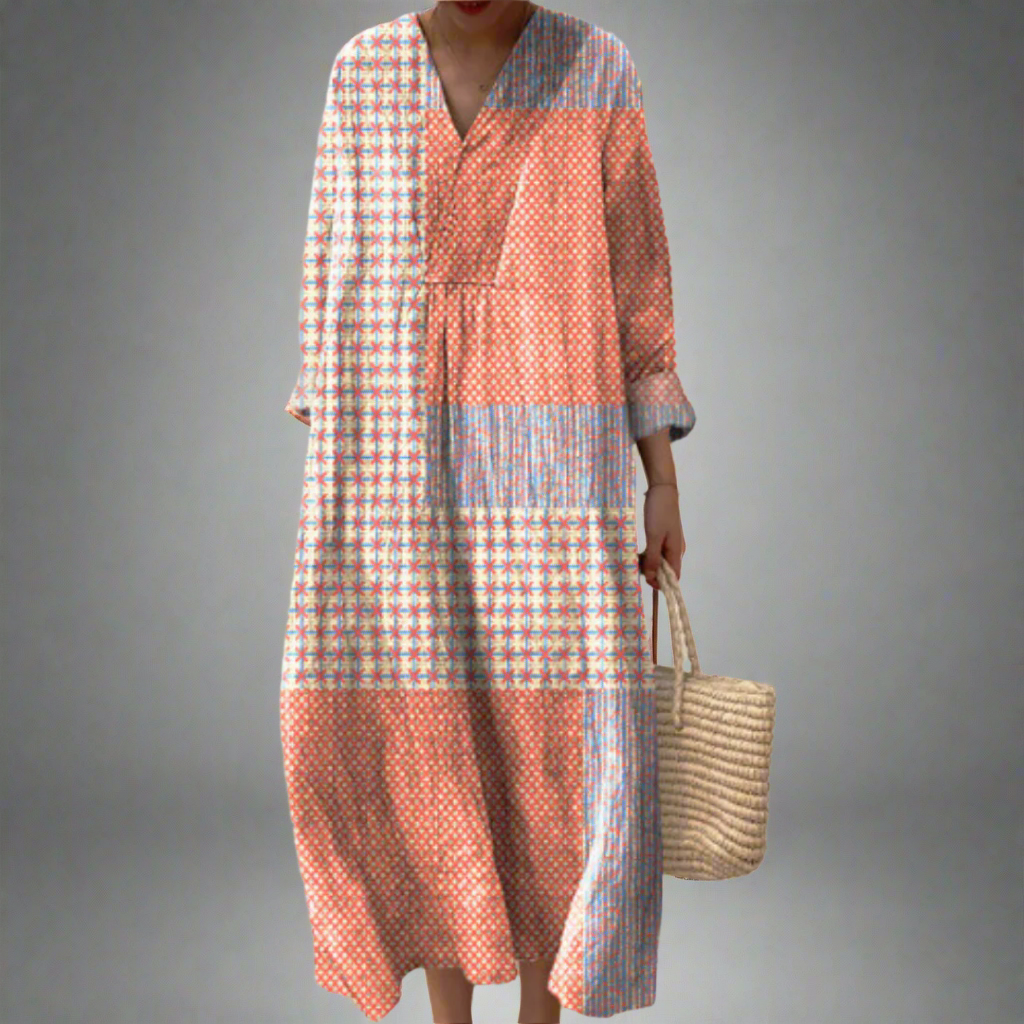 CM | Vestido midi patchwork coral Starburst