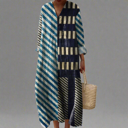 CM | Moderno vestido midi patchwork de rayas