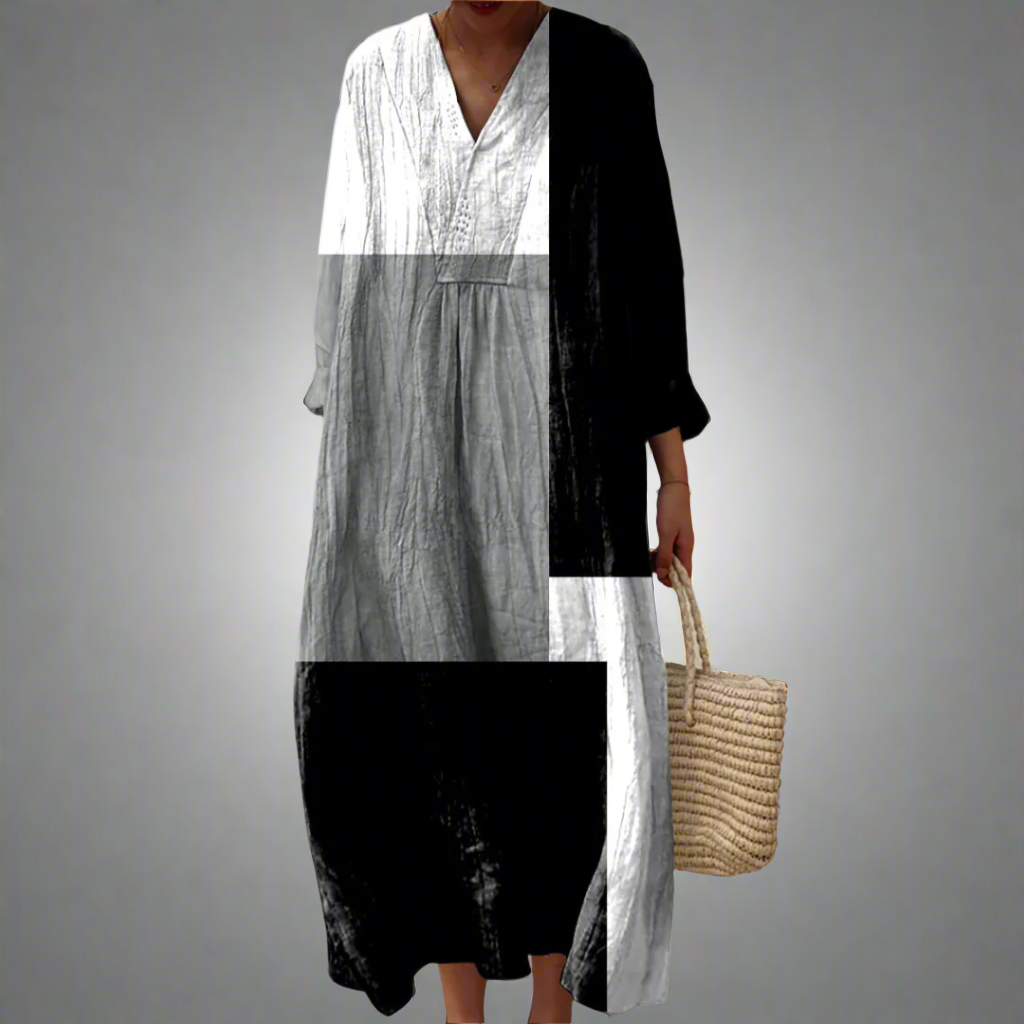 CM | Maxi vestido en patchwork abstracto