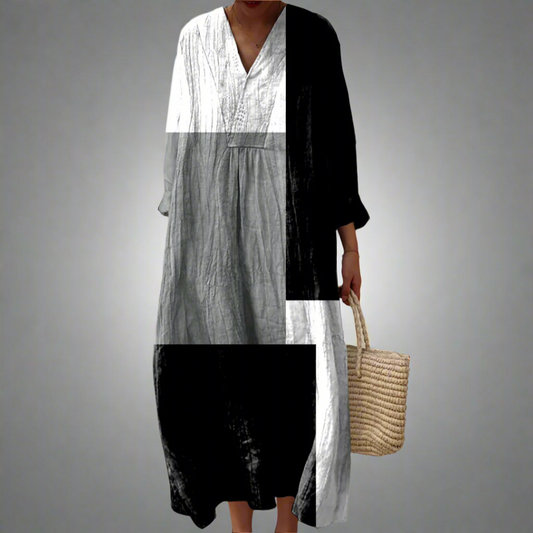 CM | Maxi vestido en patchwork abstracto