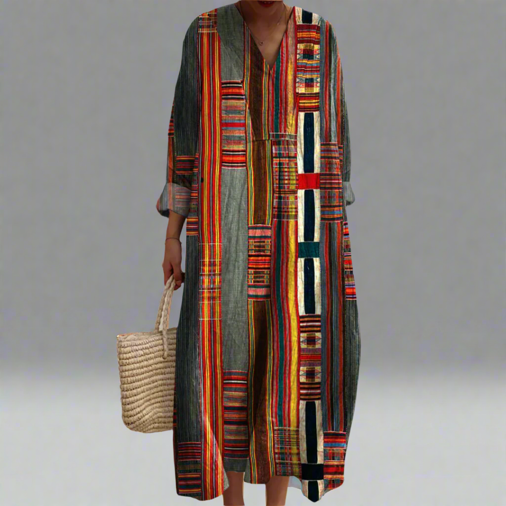CM | Maxi vestido boho con rayas geométricas