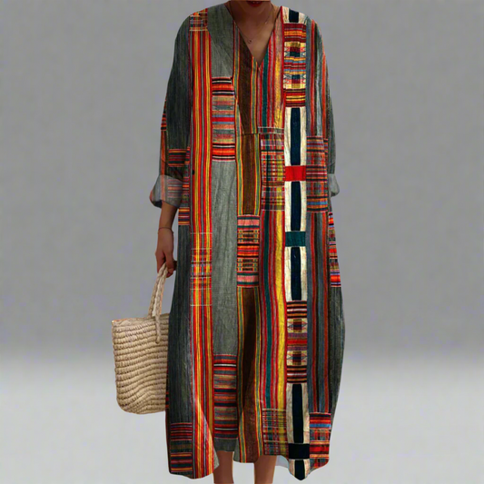 CM | Maxi vestido boho con rayas geométricas