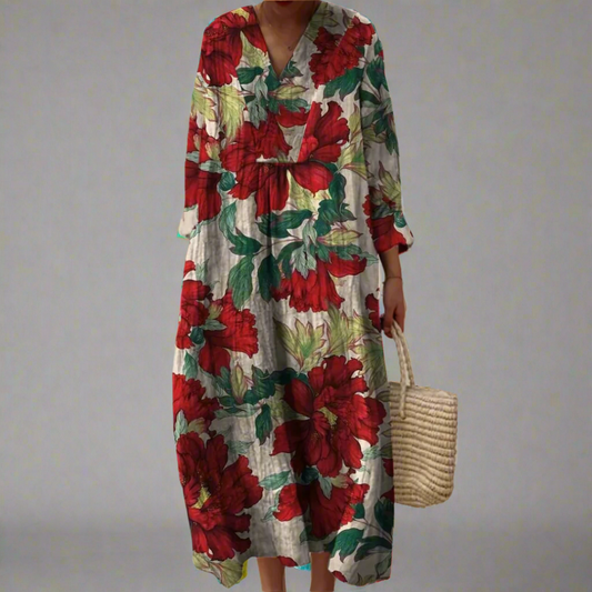 CM | Bold Peony Print Vestido maxi casual