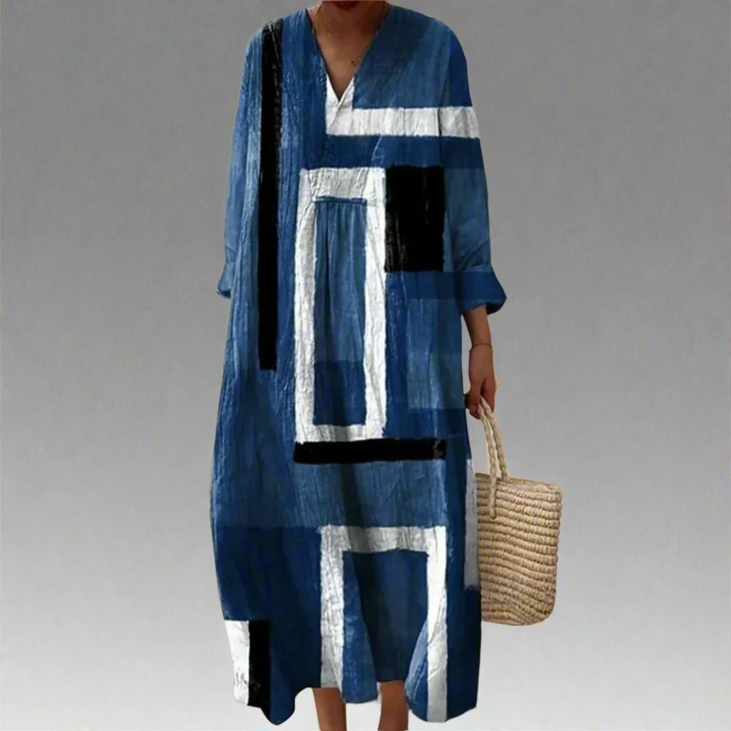 CM | Abstracto maxi vestido azul marino