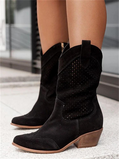CM | Botas de mujer de corte bajo y tacón medio de ante de marca Trendy