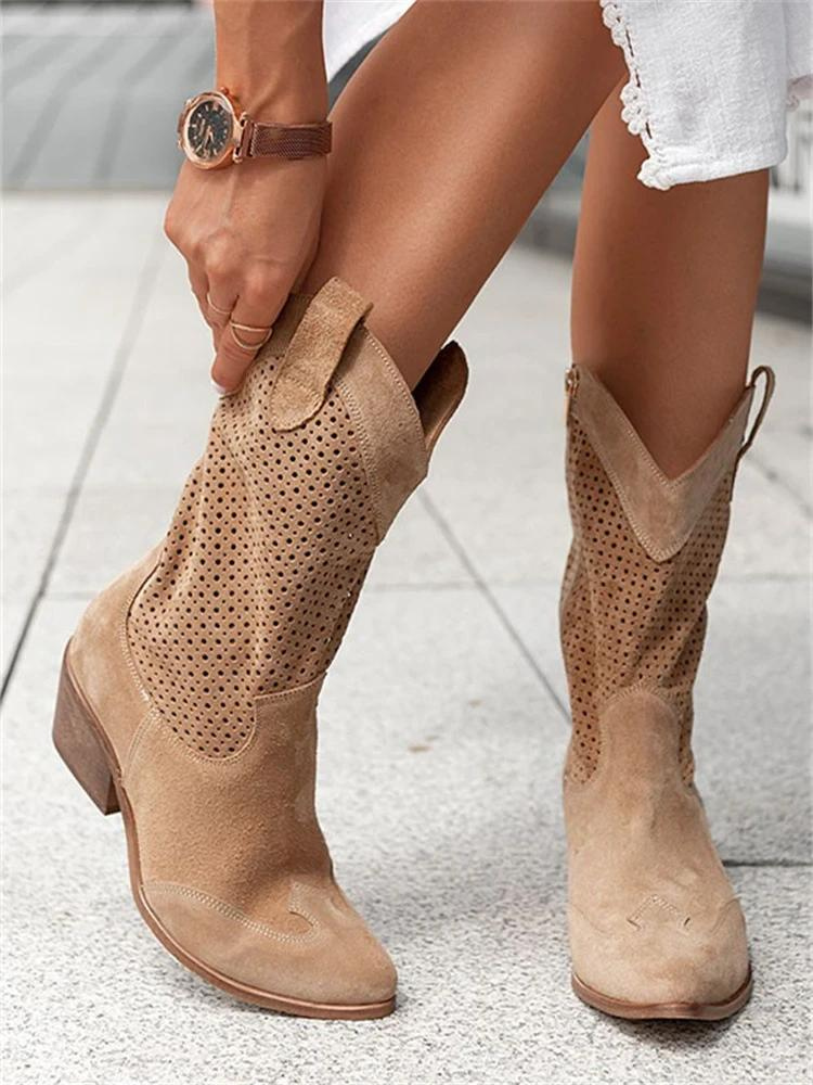 CM | Botas de mujer de corte bajo y tacón medio de ante de marca Trendy