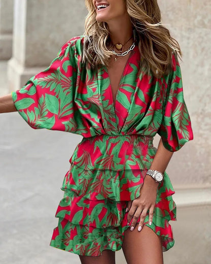CM | Vestido corto tropical con volantes