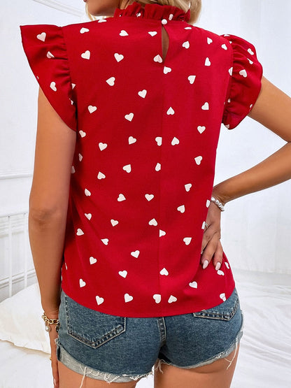 CM | Casual Blusa Blusa de verano de manga corta con estampado de corazones