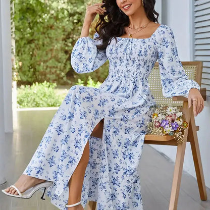 CM | Vestidos Elegantes de Verano para Mujeres Maxi Vestido Floral con Cuello en V
