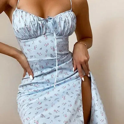 CM | Hugcitar Sin Mangas de Satén Slip Floral Maxi Vestido para Mujer