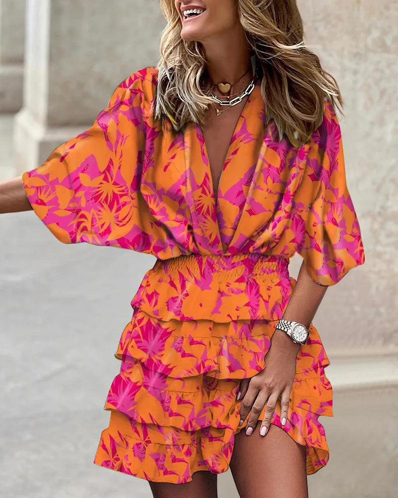 CM | Vestido corto tropical con volantes